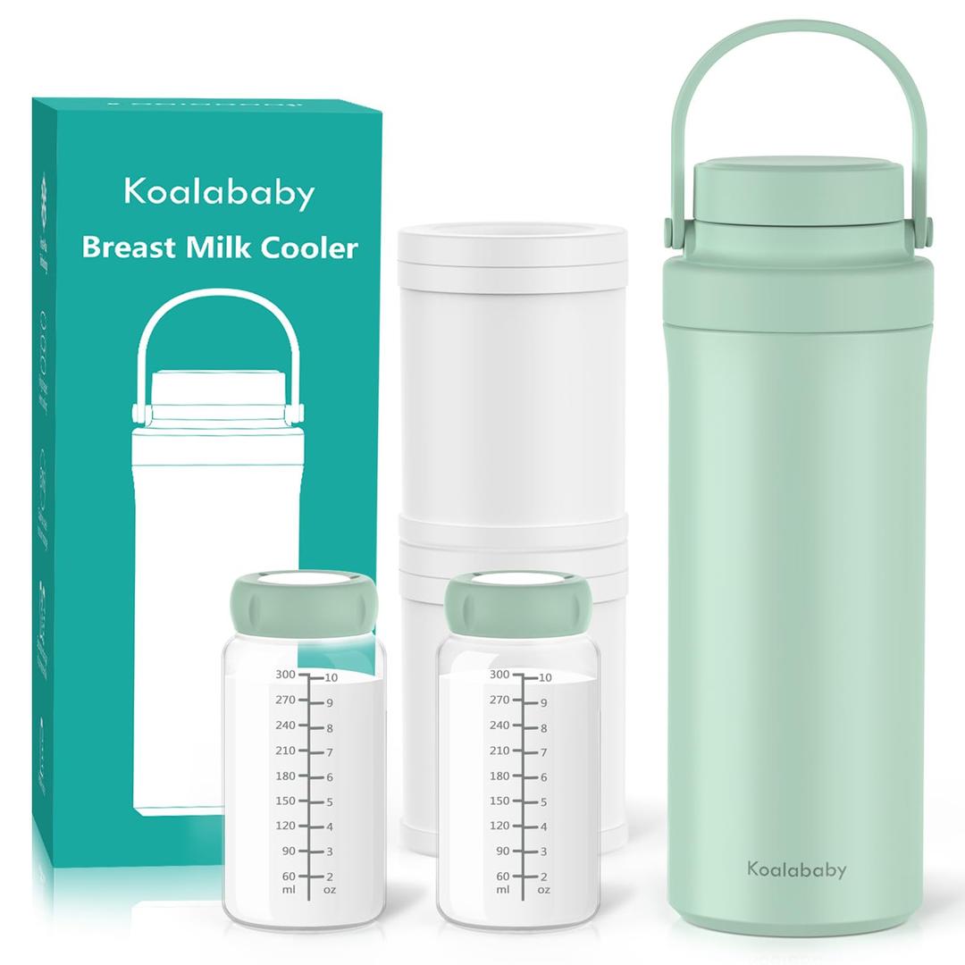 Koalababy 22oz Breast Milk Cooler with 2 Bottles - Frost-Max 24H Cold Protection, Portable Insulated Breastmilk Storage for Working & Travel Moms, Leak-Proof & BPA-Free, Green