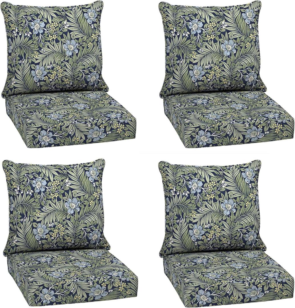Arden Outdoor Deep Seat Cushion Set (4-Pack), 24 in x 24 in, Weather-Proof, Rain-Proof, Fade Resistant Patio Cushion for Chair, Sofa, and Couch Sapphire Morrison Floral