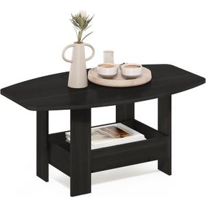 Furinno Simple Design Coffee Table, 2-Tier Modern Coffee Table with Lower Shelf, Round Corner Side Table, for Living Room, Bedroom, Home Office, Espresso