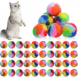40 Pcs Soft Plush Cat Ball Rainbow Pom Pom Cat Toy Balls Fuzzy Puff Kitty Colorful Balls for Indoor Pet Cats Kitten Interactive Playing Exercising Training Favorite Toy Lightweight
