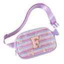 Fanny Pack for Girls,Birthday Easter Gifts,Chenille Initial Letter Girls Crossbody Bag,Preppy Teen Belt Bag for Graduation Travel Gifts,Cute Sequin Trendy Stuff (F, Purple)