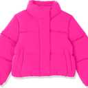 Amazon Essentials Girls and Toddlers' Cropped Full-Zip Puffer Jacket (Quilted Matte or Sherpa Fleece) (X-Large, Neon Pink)