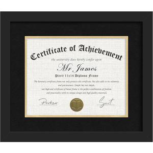 Picrit 11x14 Black Wood Diploma/Document Frame with Tempered Glass & Black over Gold Mat, and Display 15x18 Degree Certificate Frame without Mat for Wall, 1 pack