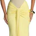 JUMISEE Womens Sexy Halter Twist Knot Maxi Dress Draped Ribbon Ruched Cocktail Dress Sheer Mesh Bodycon Formal Dresses (Yellow, Small)