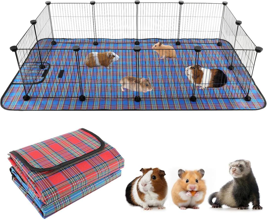 FHTONGE Large Guinea Pig Cage Habitat with 2 Pcs Waterproof Bedding, 8Sq Ft Guinea Pig Playpen with Mat, Metal Small Animal Playpen with Mat for Hamster Hedgehog Dwarf Rabbit (12 x Cage Panels)