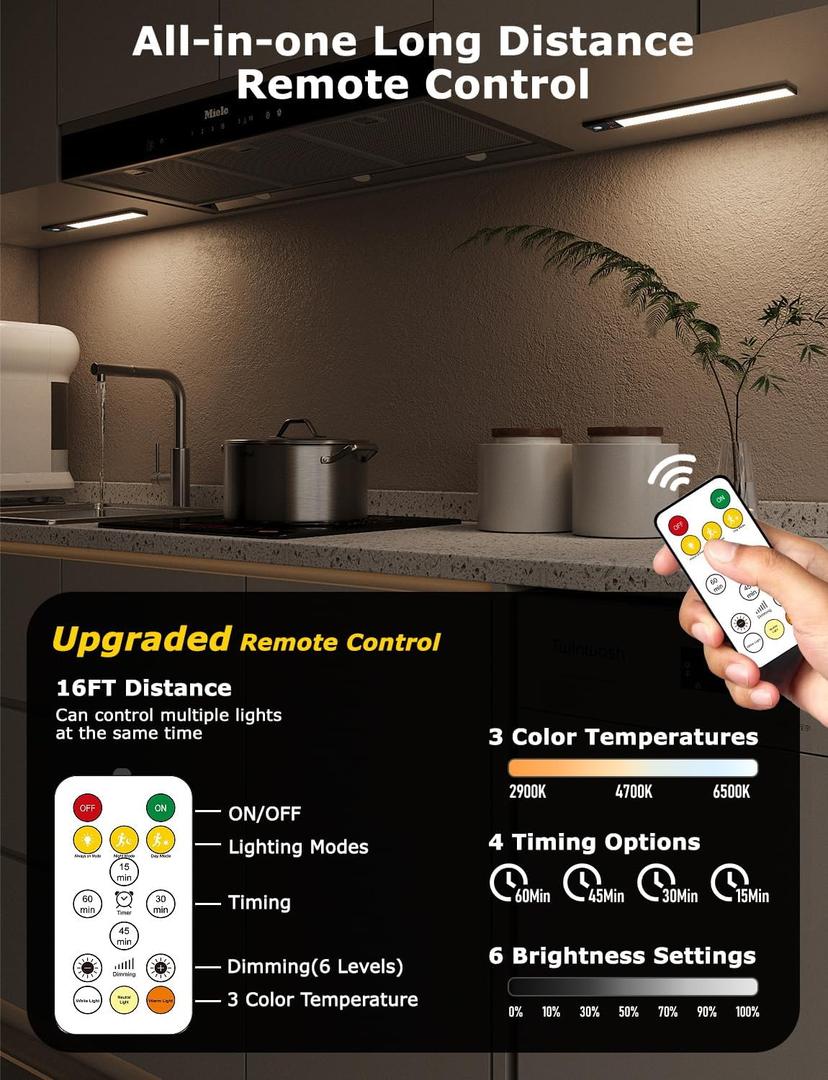 12" Ultra-Thin Under Cabinet Lighting Wireless, Aluminum Alloy Under Counter Lights for Kitchen, 3-Color-Temps Magnetic Closet Lights, Rechargeable Motion Sensor Light Indoor (3Pack, Black)