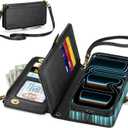 TUCCH Removable Crossbody Case Wallet for iPhone 17 Pro 2025, 9 Card Slot RFID Blocking, Stand, Lanyard, Wrist Strap, Wireless Charging, Zipper Pocket, PU Leather, Magnetic Flip Cover, Textured Black