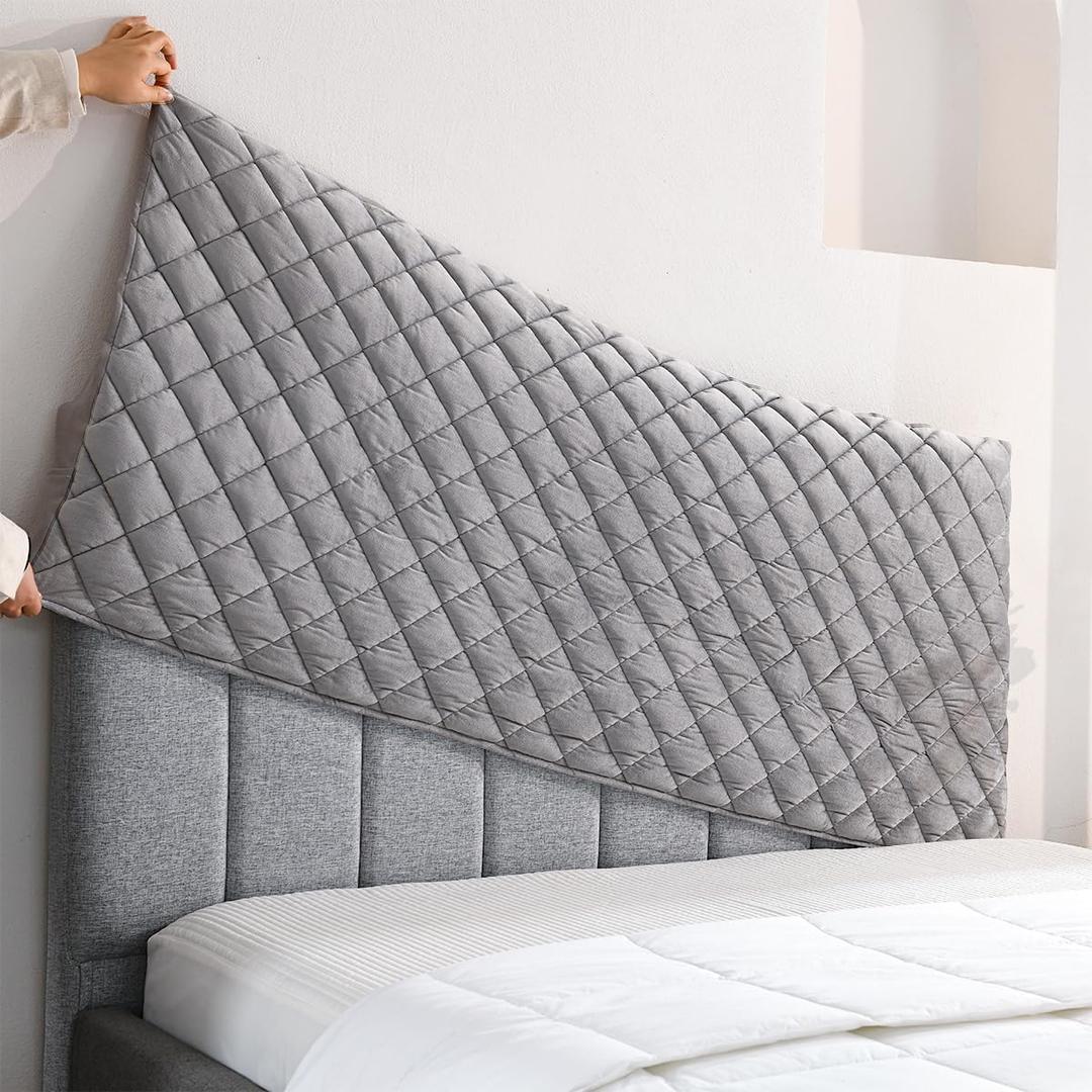 Velvet Bed Headboard Cover Slipcover - Stretch Quilted & Thicken Dustproof Protector for Queen/King, Washable Decorative Headboard Cover for Bedroom (LightGray, 67x27.5 inch)
