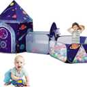 3pc Space Ship Kids Play Tent, Crawl Tunnel, Ball Pit for Toddlers, Indoor Outdoor Playhouse Castle Toys, Baby Boys Girls for 3 4 5 6 7 Years Old (Balls Not Included)