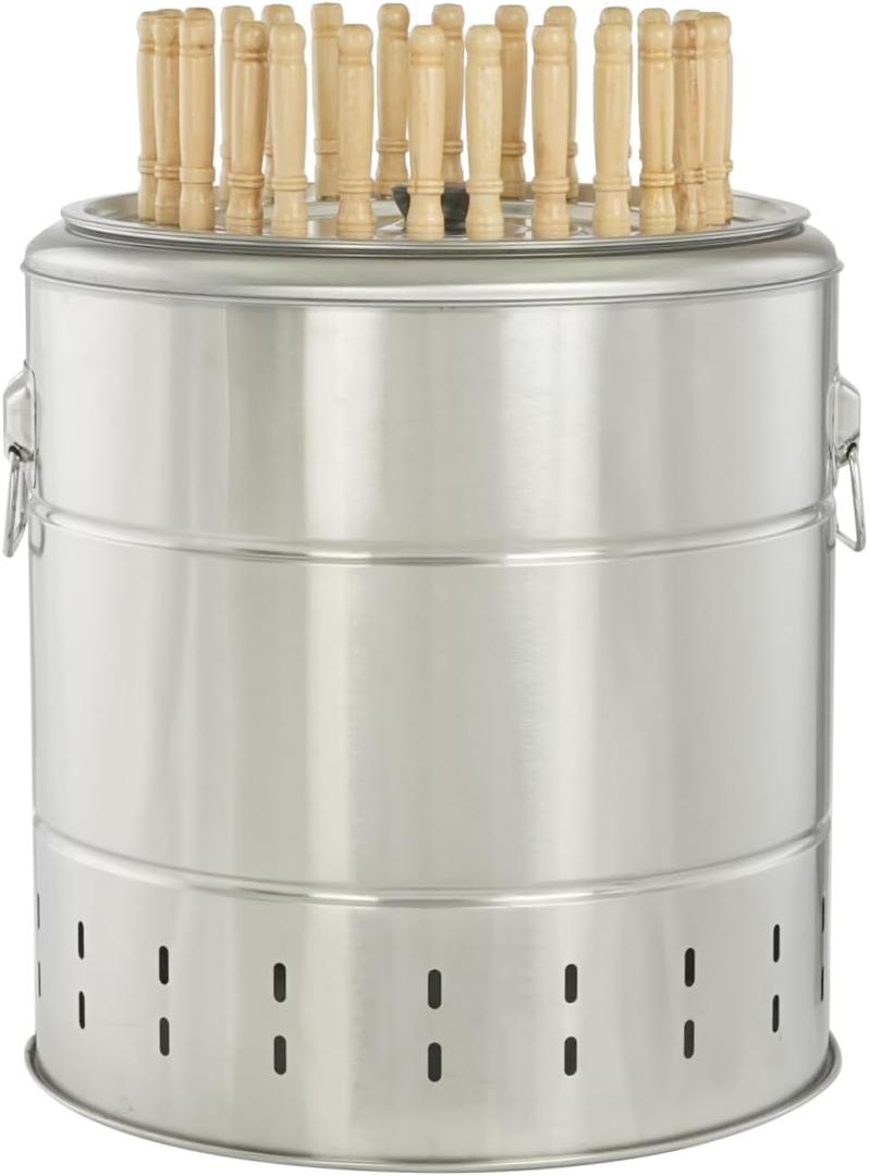 Smokeless Barbecue Hanging Grill With 28 Skewers Stainless Steel Charcoal BBQ Stove Charcoal Braised Grill Barrel Large Capacity Portable 360 All Round Roasting Oven (42cm*39cm (16.5''x15.4''))