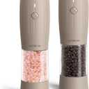 Ultrean Electric Salt and Pepper Grinder Set, Rechargeable Salt and Pepper Shakers, 6 Adjustable Coarseness, LED Light, Kitchen Gadget & Housewarming Gift, Brown