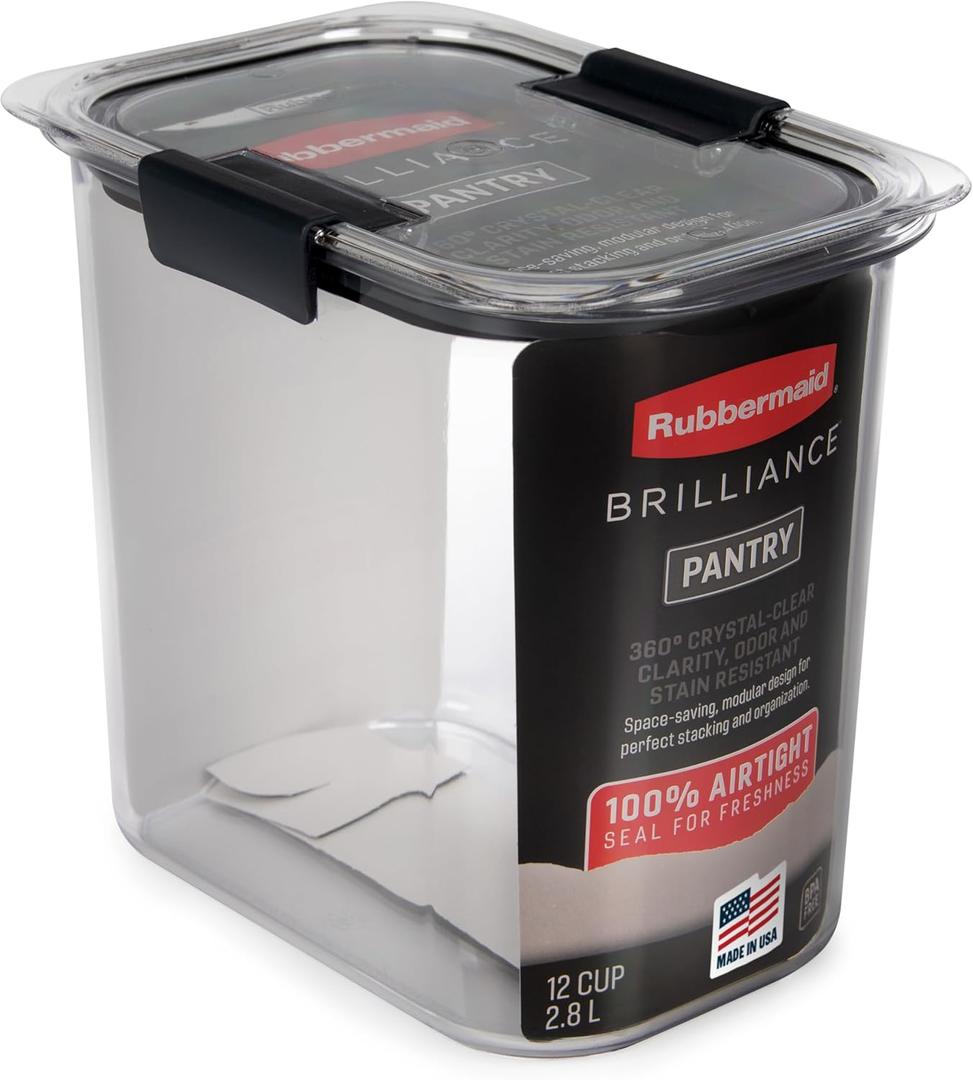 Rubbermaid Brilliance 12-Cup Airtight Food Storage Container, Perfect for Pantry Staples, Clear/Grey (Set of 1)