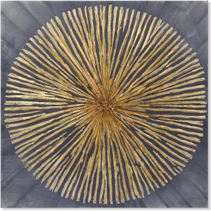 7Fisionart Sunburst Wall Art Gold Abstract Wall Decor Modern Radiant Color Pictures Paintings Grey Framed Artwork for Bedroom Living Room Kitchen Home Office 32"x32"