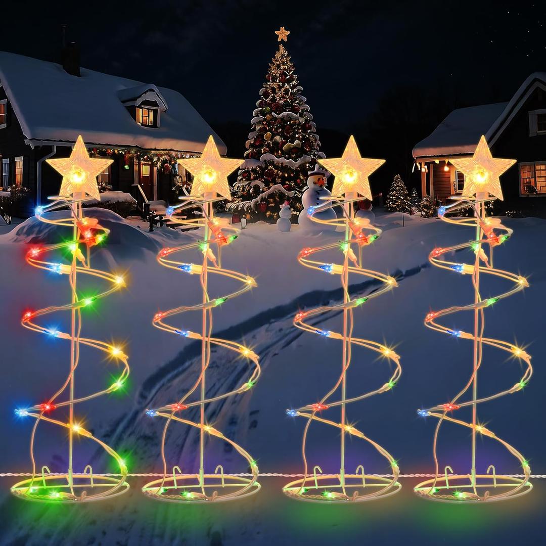 Spiral Christmas Tree Outdoor - 4 Pack Spiral Christmas Tree Pathway Lights Waterproof - Multicolor Spiral Lighted Xmas Trees Lights for Outside Garden Yard Porch, Christmas Decorations