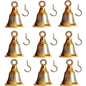 Solid Brass Pooja Bells with J Hook Home Decor Christmas Bells Wall Hanging Jingle Bell Ornaments New (6, Golden & Silver Bell 2 INCH)