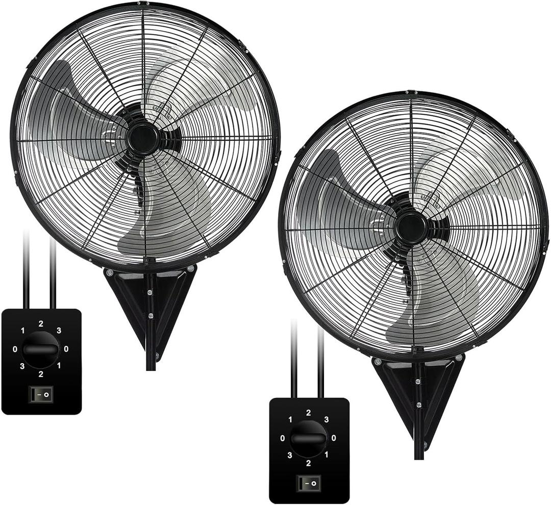 AZOUTDOOR 2 Pack 20 Inch Wall Mount Fans, Oscillating Fan with 3 Speed Settings, High Velocity Fans with Adjustable Tilt for Commercial, Industrial, Warehouse, Workshop, Garage