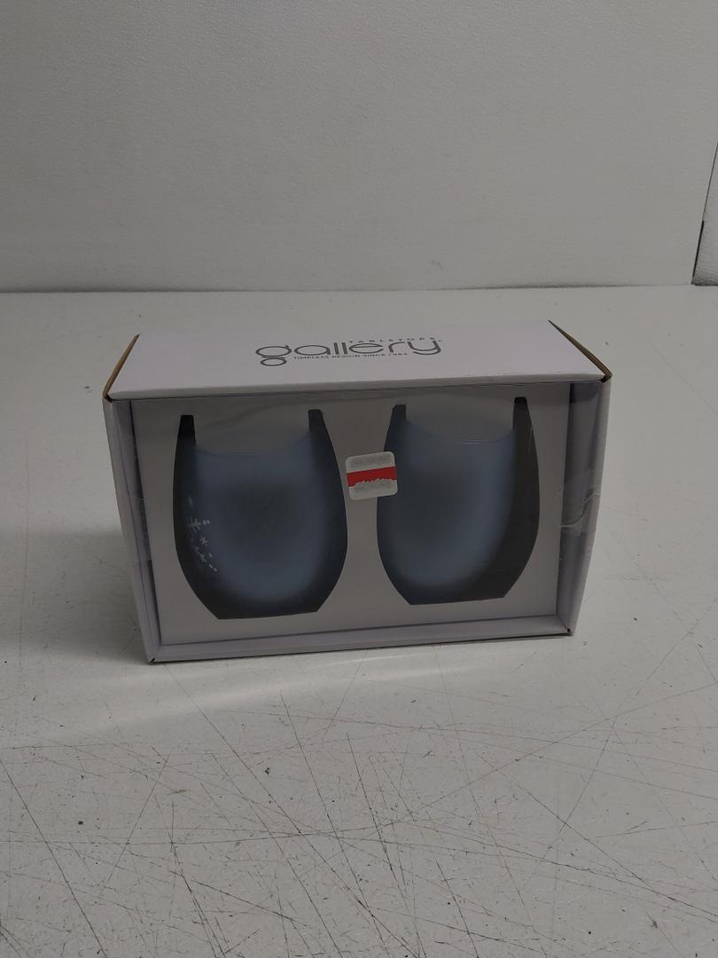 Gallery Blue Snowflake Stemless Wine Glass Set 2(19 oz) 561 ml