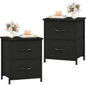 Somdot Nightstand Set of 2, Small Dresser for Bedroom with 2 Storage Drawers, Bed Side Furniture End Table with Fabric Bins for Bedroom Closet, Entryway, College Dorm, Black
