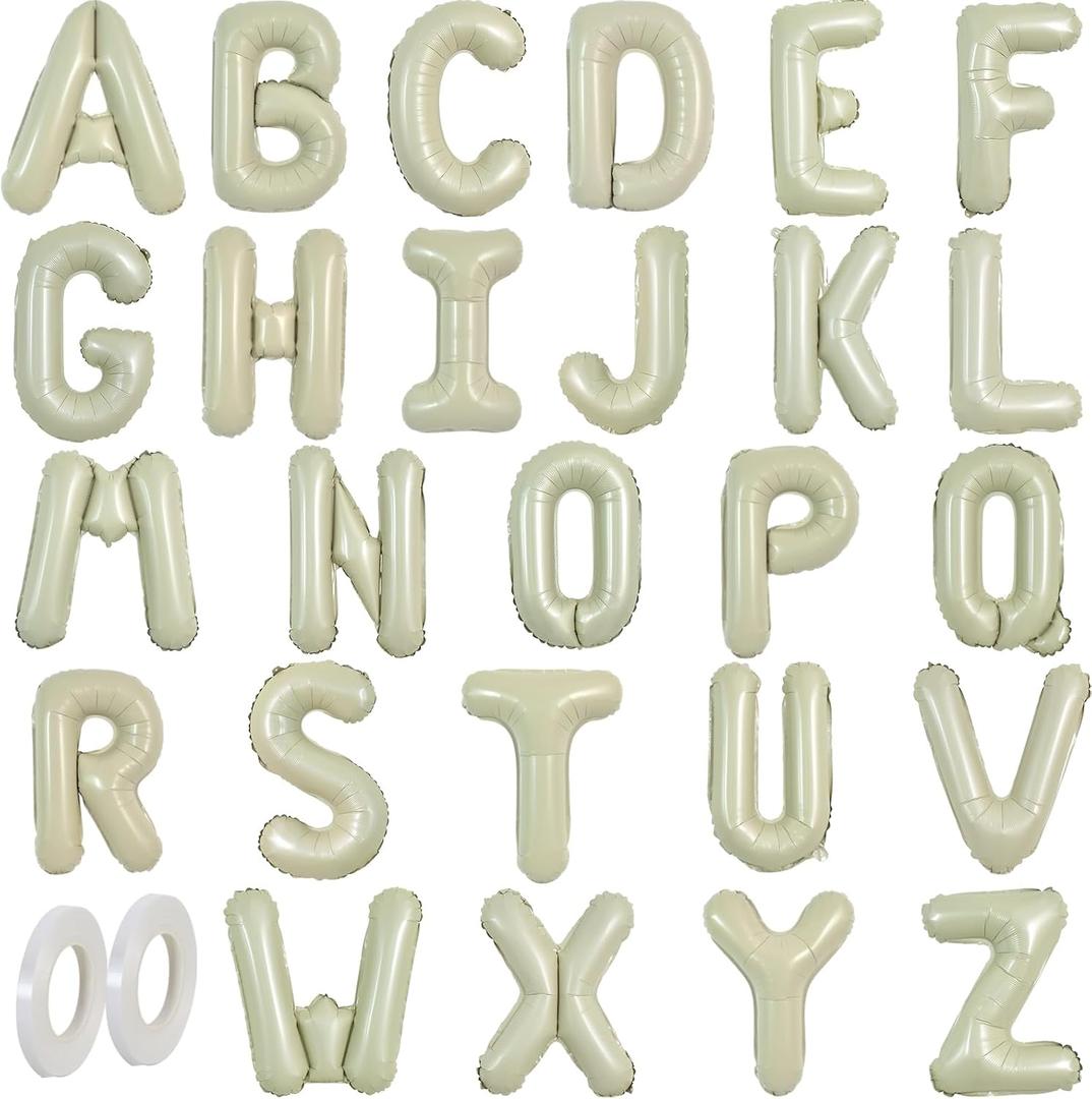 TONIFUL 52 Pcs 16 Inch Cream Green Letter A-Z Balloons,Custom Phrase Mylar Foil Alphabet Letter DIY Personalized Phrase Banner for Birthday Anniversary Celebration Graduation Party Supplies Decor