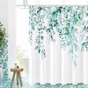 Gibelle Extra Long Shower Curtain 72 x 84, Teal Floral Shower Curtain for Bathroom, Watercolor Plant Eucalyptus Leaves Fabric Shower Curtain Set