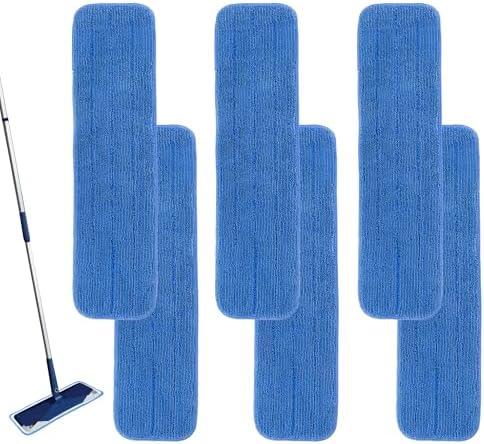 Matthew 18'' Microfiber Spray Mop Replacement Pads Heads for Wet Dry Reusable Mops Floor Home Commercial Cleaning Refills, Machine Washable Fits Compatible with Bona Mop&Most Spray Mops Blue (6 Pack)
