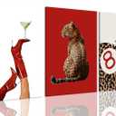 3Pcs Trendy Cheetah Wall Art Leopard Canvas Prints Framed Pictures Funky Lucky 8 Ball Red Posters Decor Paintings Aesthetic Y2k for Girly Bedroom Apartment Dorm Bathroom Living Room, 12"x16"