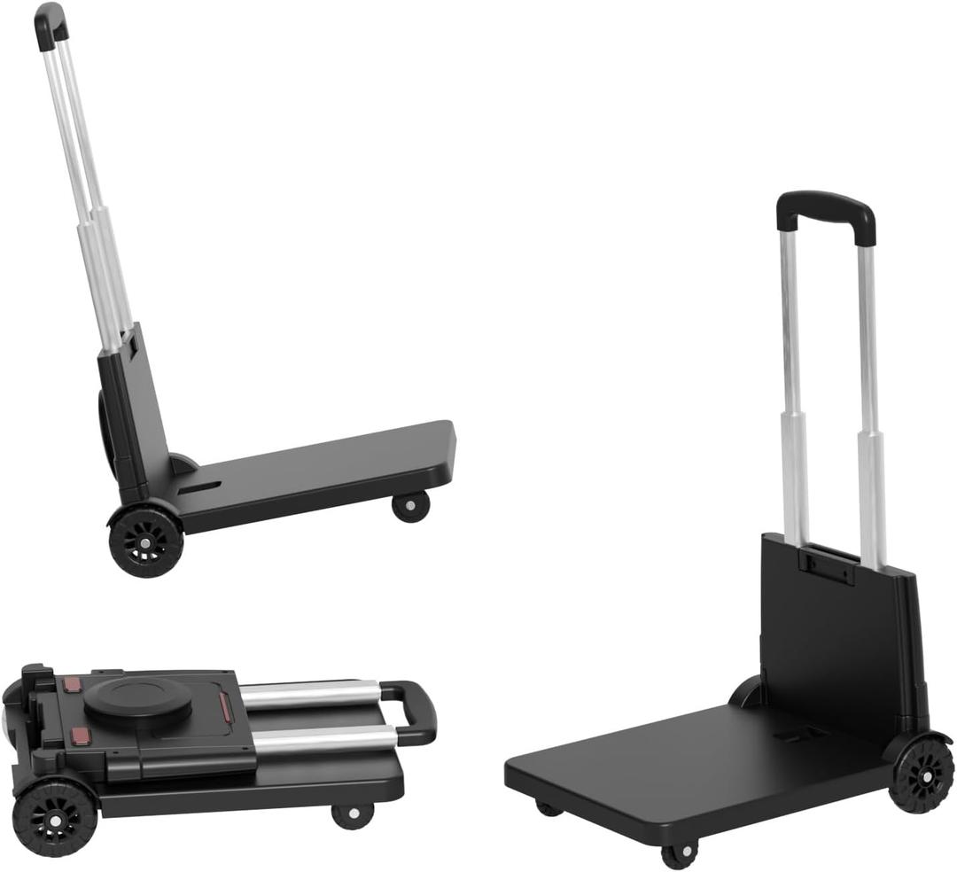 Folding Trolley for Moving, 220LBS Heavy Duty Luggage,4 Wheel Foldable, Includes Bungee Cord | 3-Position Handle & Fixed Base for Shopping, Office & Warehouse Use (Black, L)