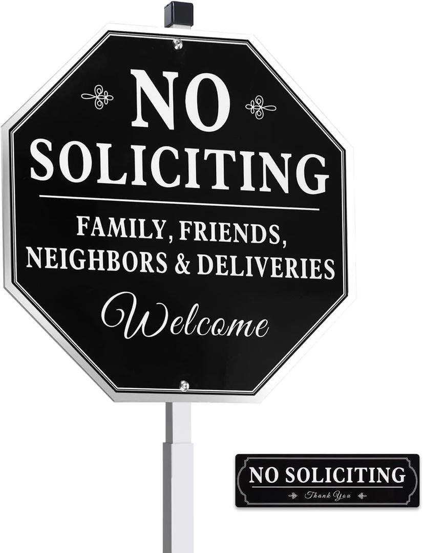 No Soliciting Sign For House - Aluminum No Soliciting Yard Sign - 10"x 10" No Soliciting Sign for Home with 28" Long Metal Stake
