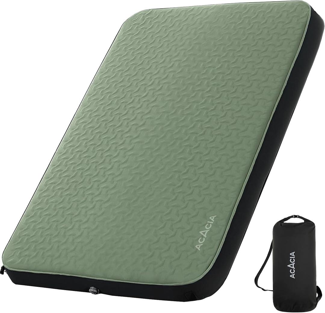ACACIA 4.3" Thick Self Inflating Sleeping Pad with Foam | Innovative Y-Shaped Telescopic Structure | Ultraportable Camping Mattress | Outdoor Compact Air Mat for Tent Car | (Full, Green)