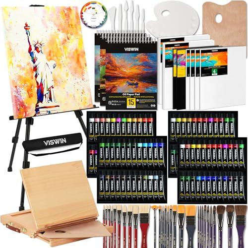 Amazon.com: VISWIN 151Pcs All-in-One Art Painting Kit with Aluminum & Beech Wood Easel, 96 Acrylic, Watercolor & Oil Paint Set, Canvases, Painting Set with Complete Art Supplies for Adults, Artists, Beginners