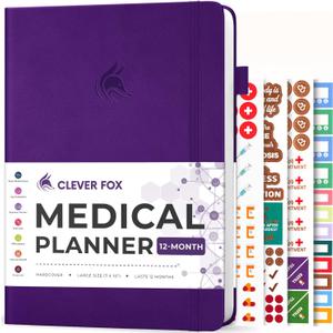Clever Fox Large Medical Planner 12-Month  Medical Notebook, Health Diary, Wellness Journal to Track Health  12 Months, 7x10.5 (Purple)