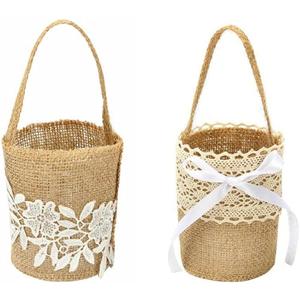 2 Pcs Burlap Flower Basket Wedding Candy Gift Basket for Wedding Ceremony Party Christmas