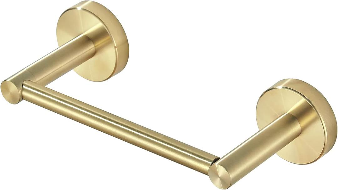Gold Toilet Paper Holder, Bathroom Toilet Paper Roll Holder Brushed Gold TP Tissue Storage Wall Mount with Double Post Pivoting SUS304 Stainless Steel