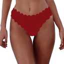 HYTENSUN Women's Bikini Bottoms Sexy Scallop Cheeky Solid Swimsuit Bottom (X-Large, 884 Red)