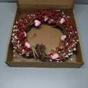 VioletEverGarden Valentines Day Wreath,15 Heart Shaped Wreath with Red Berries and Small Pink Hearts for Valentines Day Wedding Festival Decor