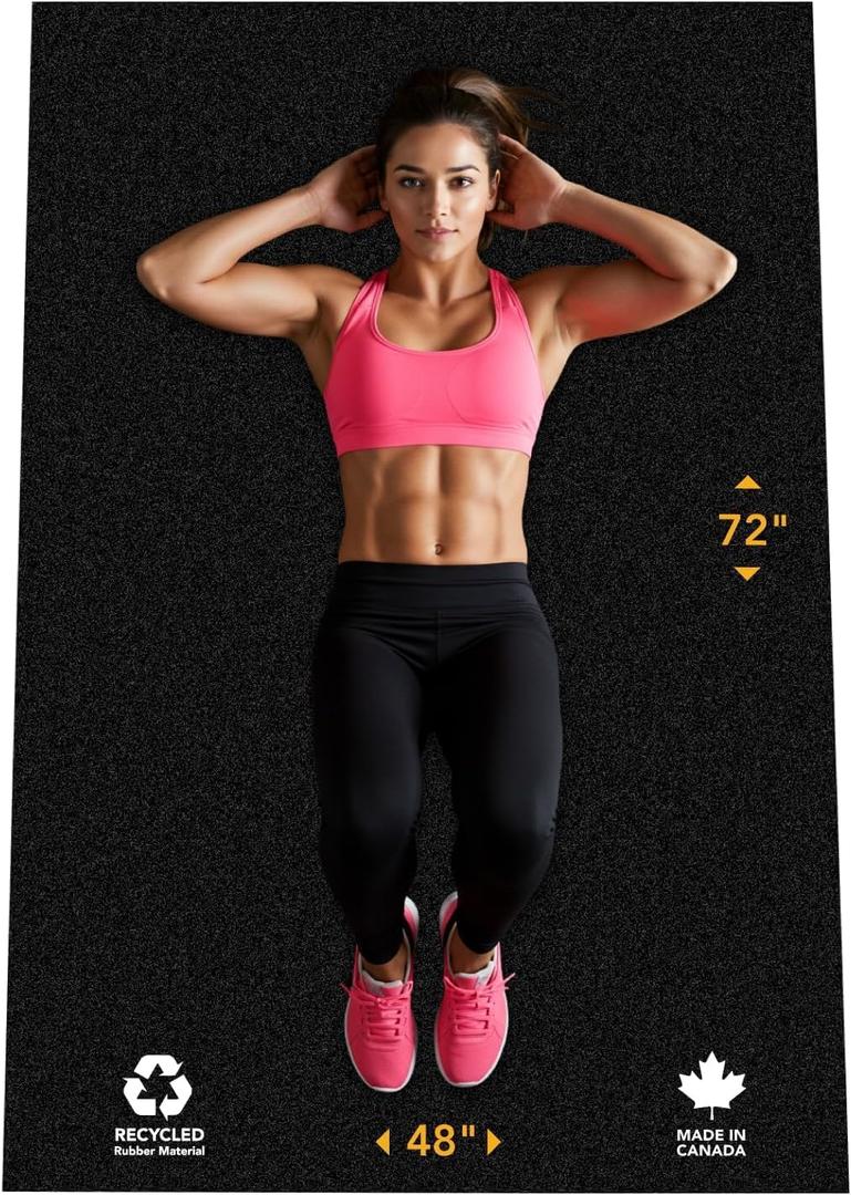 Rubber King Multi-Purpose Exercise Mat - 4' x 6' x 3mm - 100% Recycled Thick Rubber Mat for Home Gym Flooring, Non-Slip, Low-Odor Durable Workout Mat for Indoor/Outdoor, Shoe-Friendly - Black