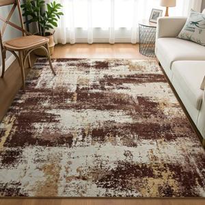 4x6 Area Rug, Modern Abstract Carpet for Bedroom, Soft Washable Rugs for Living Room, Non Slip Thin Low Pile Floor Carpets for Dorm Dining Room Entryway Office Decor, Brown