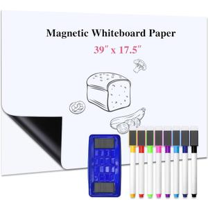 39x17 inch Self Adhesive Magnetic White Board Set Dry Erase Boards Peel and Stick Whiteboard for Wall Glass Office Home