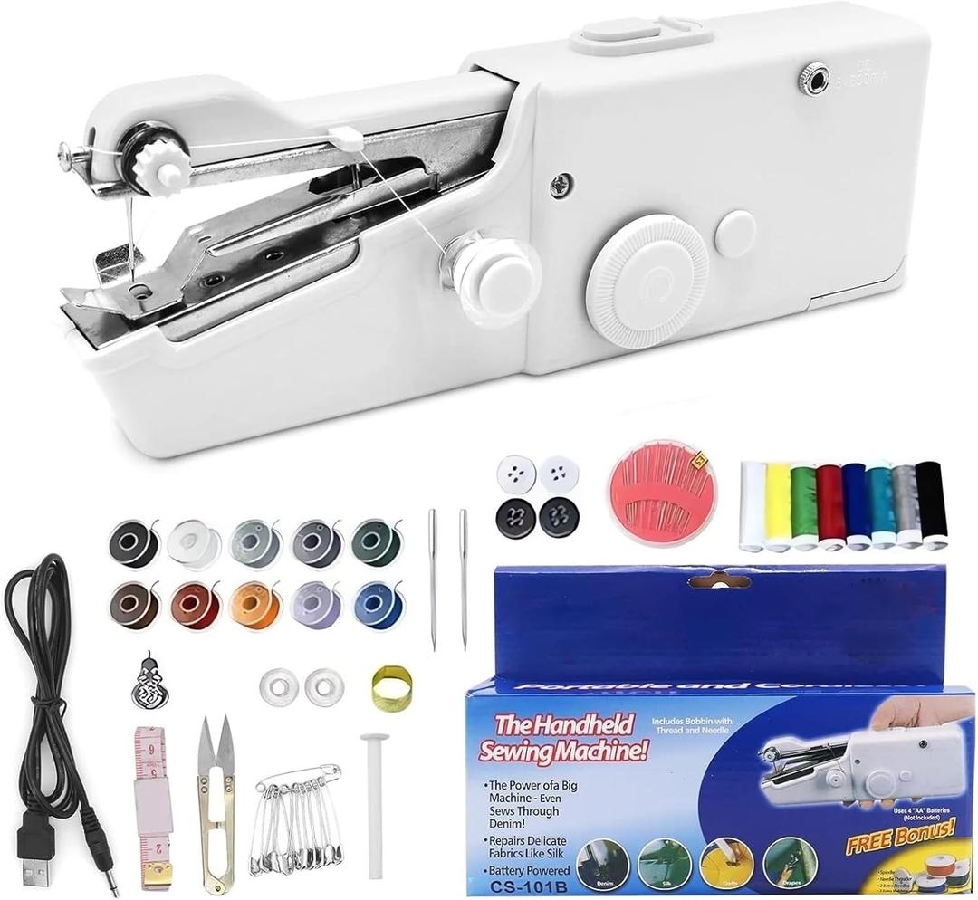 Sewing Machine Kit, Portable Mini Handheld Sewing Kit Hand Stitching Machine Suitable for Clothes Fabrics and DIY Home Travel Electric Handheld Sewing Machine for Beginners