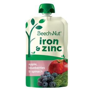 Beech-Nut Iron & Zinc Stage 4 apple, blueberries & spinach Toddler Food, 3.5 oz Pouch, BBD: OCT/26
