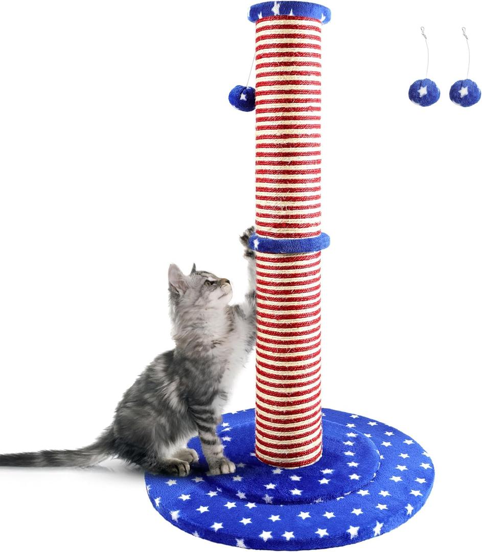 34.3" Tall Cat Scratching Post Clearance,Heavy Duty Sisal Scratch Post for Indoor Large Cats,Cute Cat Tree Tower with Interactive Hanging Ball
