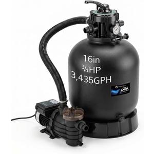 Airthereal AquaMind AM16 Sand Filter Pump for Above Ground Pool, 16" Pool Sand Filter System with Timer, ¾ HP Motor, High-Flow 3,435 GPH, 7-Way Valve, Reliable Motor for Pools Up to 15,000 Gallons