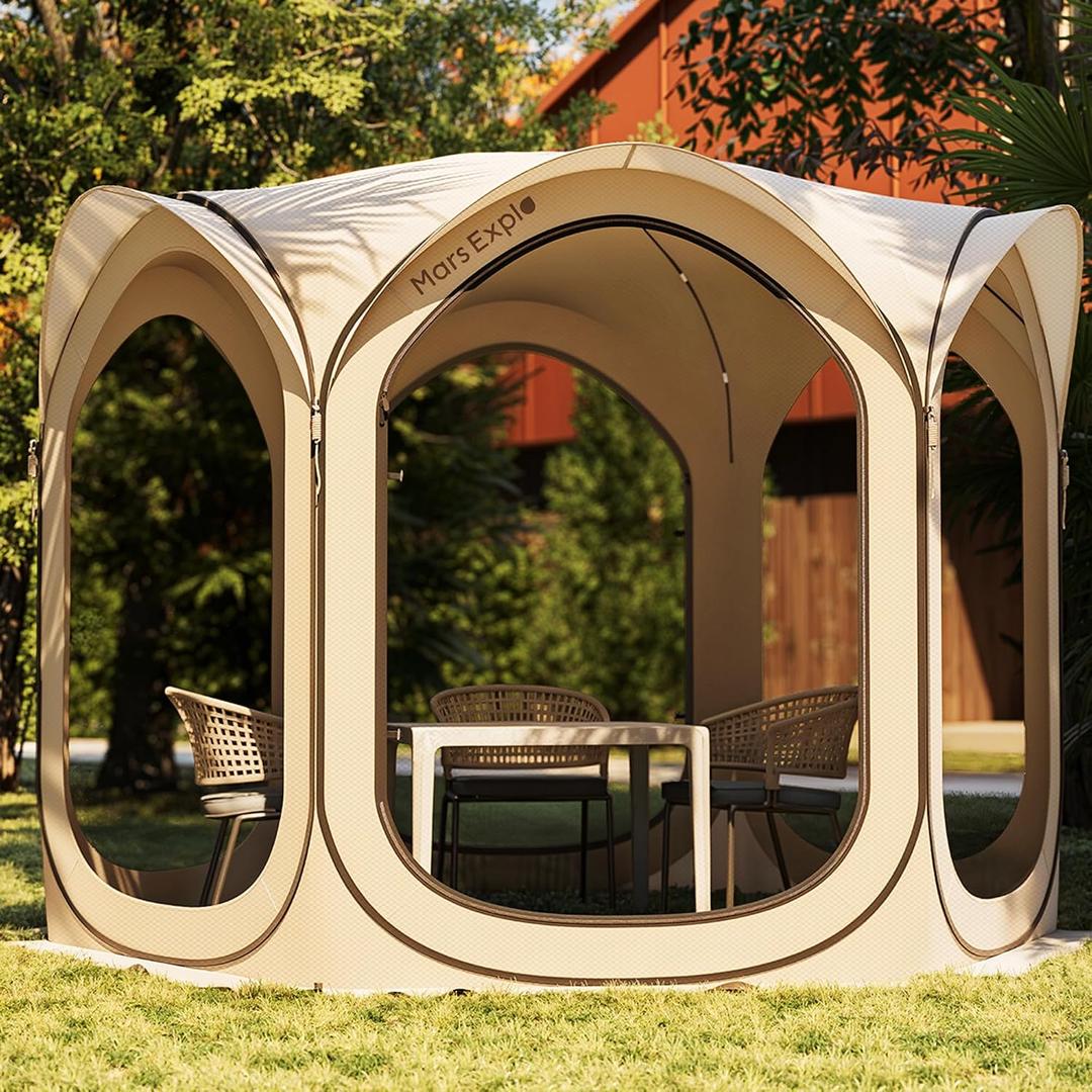 Screen Pop Up House Room Tent, Canopy Sun Shade Shelter for Camping, Patio, Backyard, Deck & Outdoor Activities, Portable Gazebo, 10'x10'
