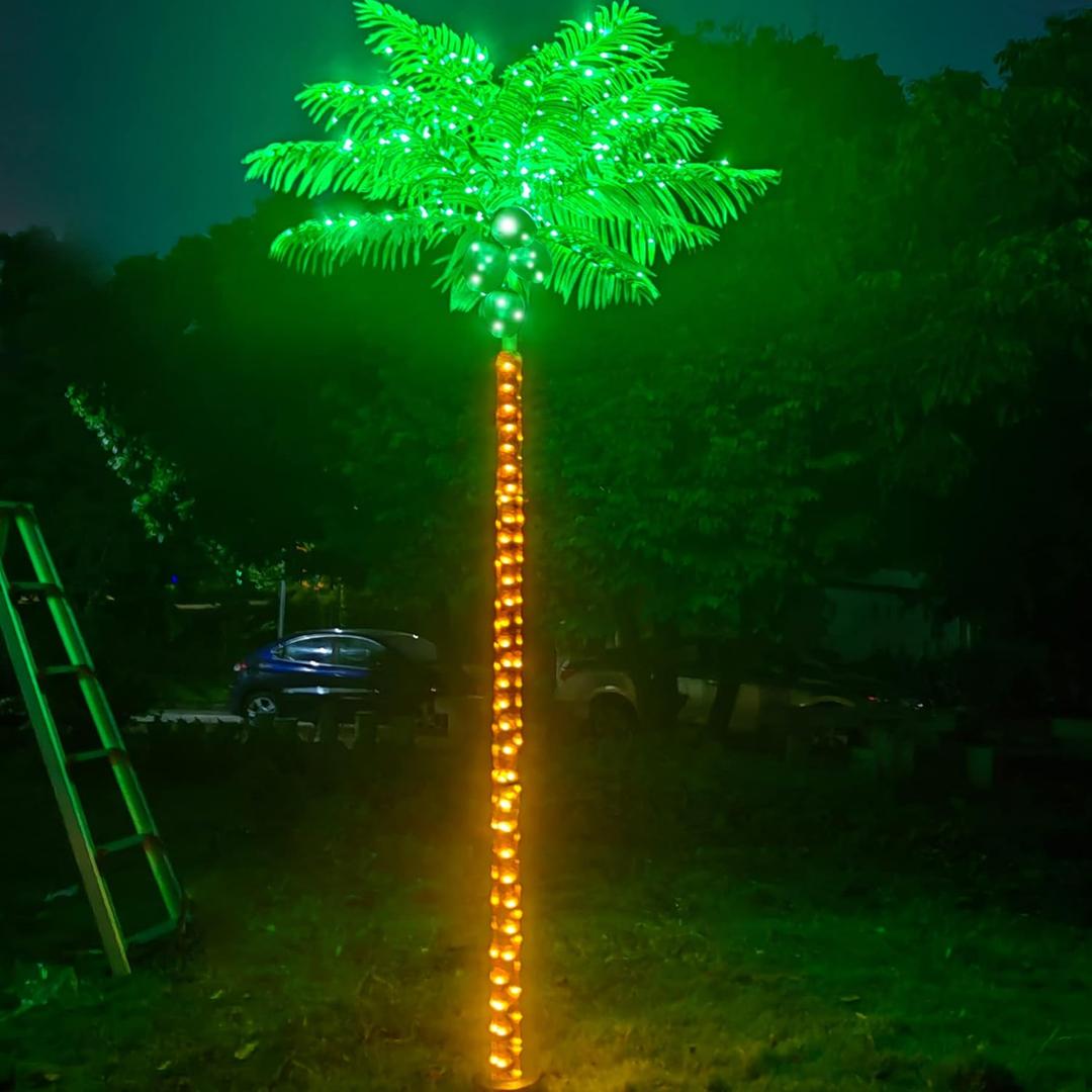 Palm Trees for Outside Patio Decor, 8FT 300LED Lighting Artificial Palm Tree with Coconuts, Outdoor Pool Tropical Decorations for Home Party Hawaiian Jungle Christmas Nativity Beach Garden Park (Green)