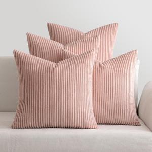 MIULEE Boho Farmhouse Throw Pillow Covers 18x18 Inch Set of 4 Mordern Nordic Cushion Covers Soft Corduroy Home Decor for Couch Bed Sofa Living Room Pink