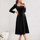 BeryLove Women Velvet Dress Cocktail Party Evening Dresses Long Sleeve Wedding Guest Formal Dresses (Black, XXL)