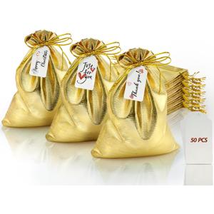 DOYIDE 50Pcs Gold Drawstring Gift Bags, 8x12in Jewelry Bags Drawstring Pouches, Shiny Wedding Party Favor Bags, Sachet Bags Empty for Birthday Party Christmas Baby Shower Candy Favors