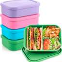 Layhit 4 Pcs Silicone Bento Box for Adults, 27 oz Bento Lunch Container Reusable 3 Compartment Lunchable Food Container for Women Men, Leak Proof Microwave Dishwasher Freezer Safe (Bright Colors)