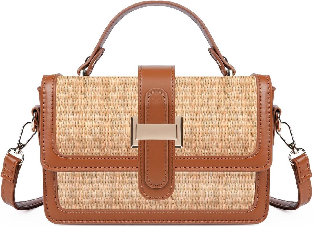 Straw Crossbody Bags for Women, Vegan Leather Summer Handbag Small Trendy Beach Purse