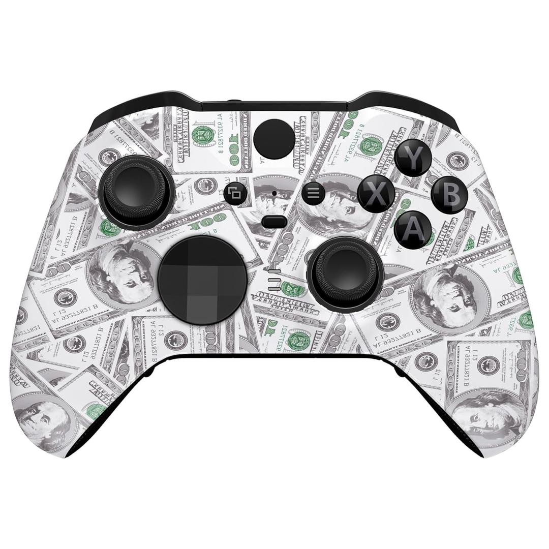 eXtremeRate The 100 Cash Money Faceplate Cover, Soft Touch Front Housing Shell Case Replacement Kit for Xbox One Elite Series 2, Xbox Elite 2 Core Controller Model 1797 - Accent Rings Included